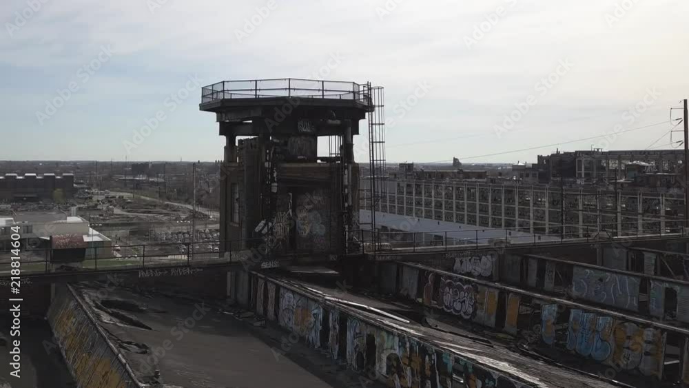 drone flying over abandoned factory building in Philadelphia. drone flying over abandoned factory building in Philadelphia.