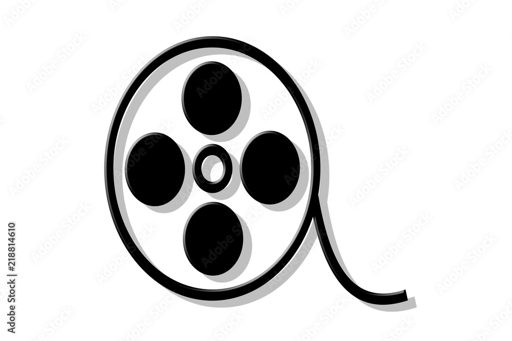 Film reel or video icon or shape of a film reel isolated on white