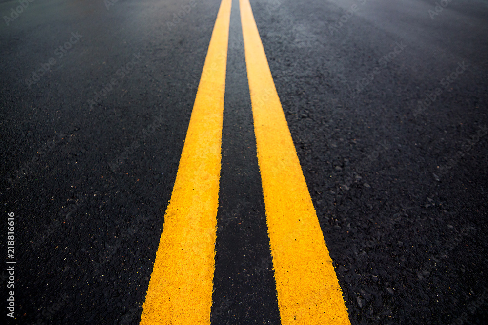 Traffic Lines,double yellow line on street surface Stock Photo Adobe