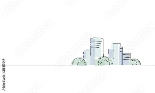 Single continuous one line art city building construction. Architecture house urban apartment cityscape concept design sketch outline drawing vector illustration