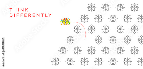Think differently concept. Creative brain changing direction