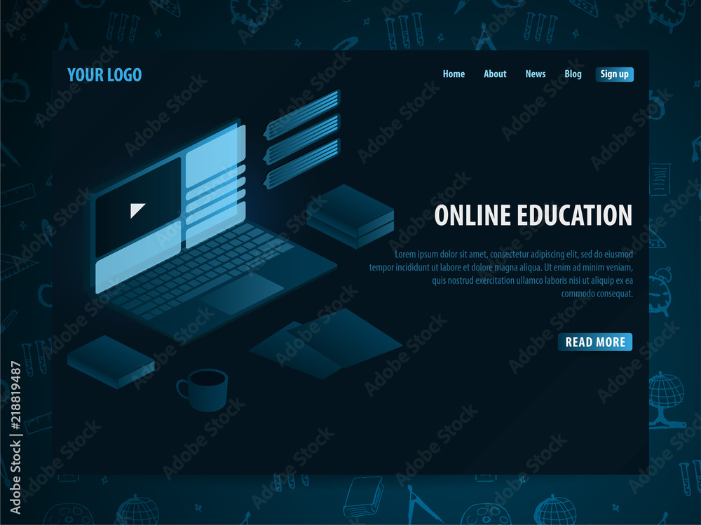 Online education concept. Online training courses, specialization, university studies. Isometric vector illustration. Online education concept. Online training courses, specialization, university studies. Isometric vector illustration.