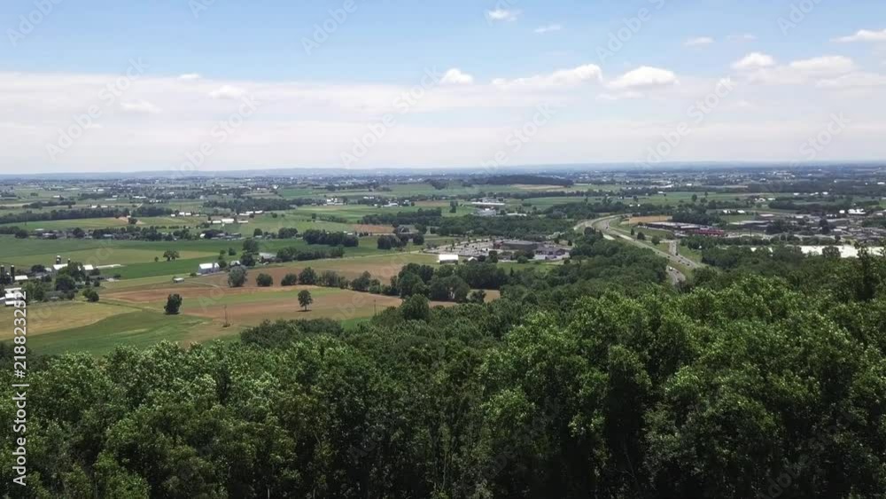 drone shot overlooking a small town. drone shot overlooking a small town.