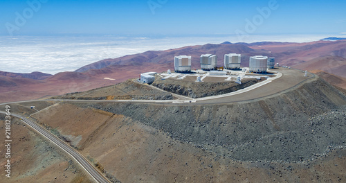 In the Atacama Desert of Chile, Aerial view of the Observatory over the Paranal hill photo