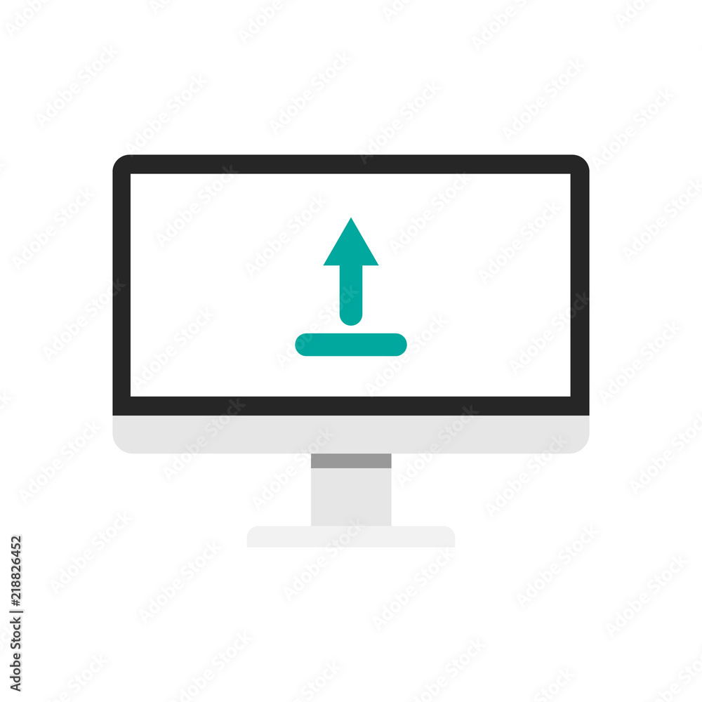 Blue arrow up on the computer screen. Flat icon.. Blue arrow up on the computer screen. Flat icon..