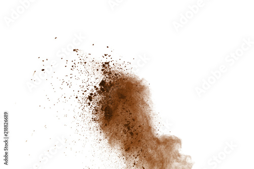 Dry soil explosion isolated on white background.