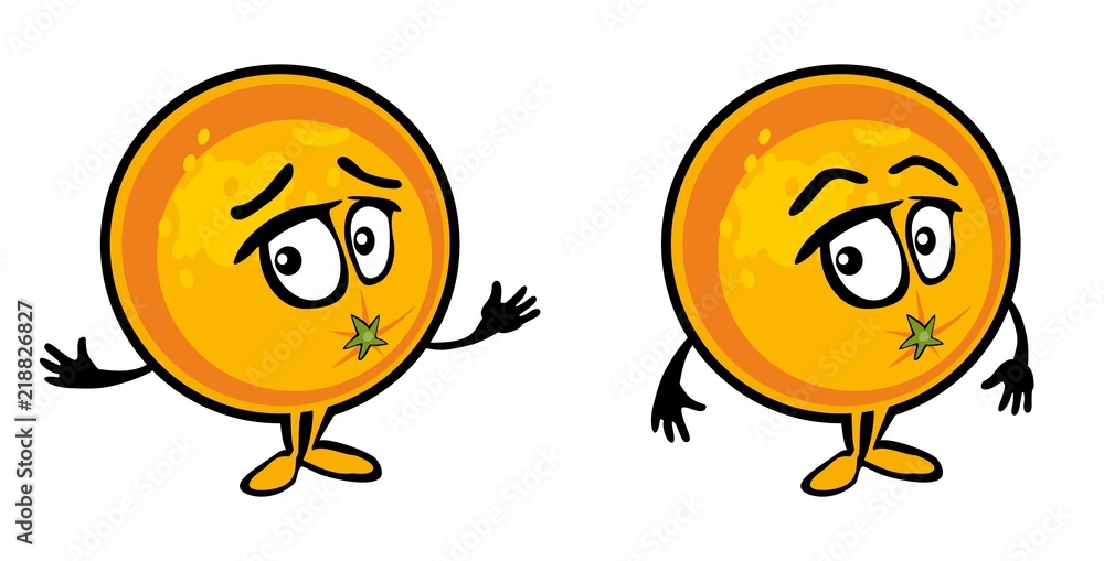 Fototapeta premium Orange cartoon surprised and sad. Color vector flat illustration