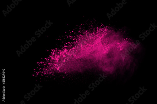 Abstract pink powder explosion on black background. abstract colored powder splatted, Freeze motion of pink powder exploding.