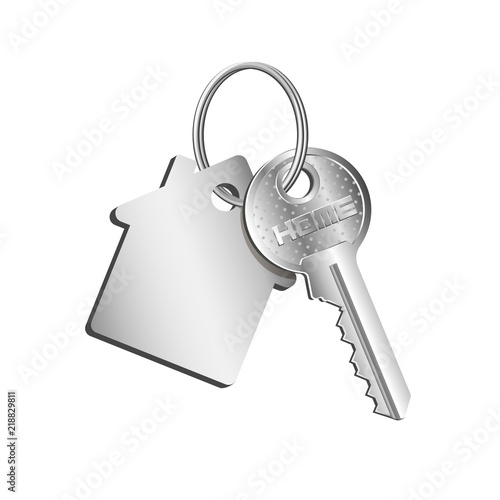 Key house on the ring with a key fob, concept of sale purchase of real estate, rental of property