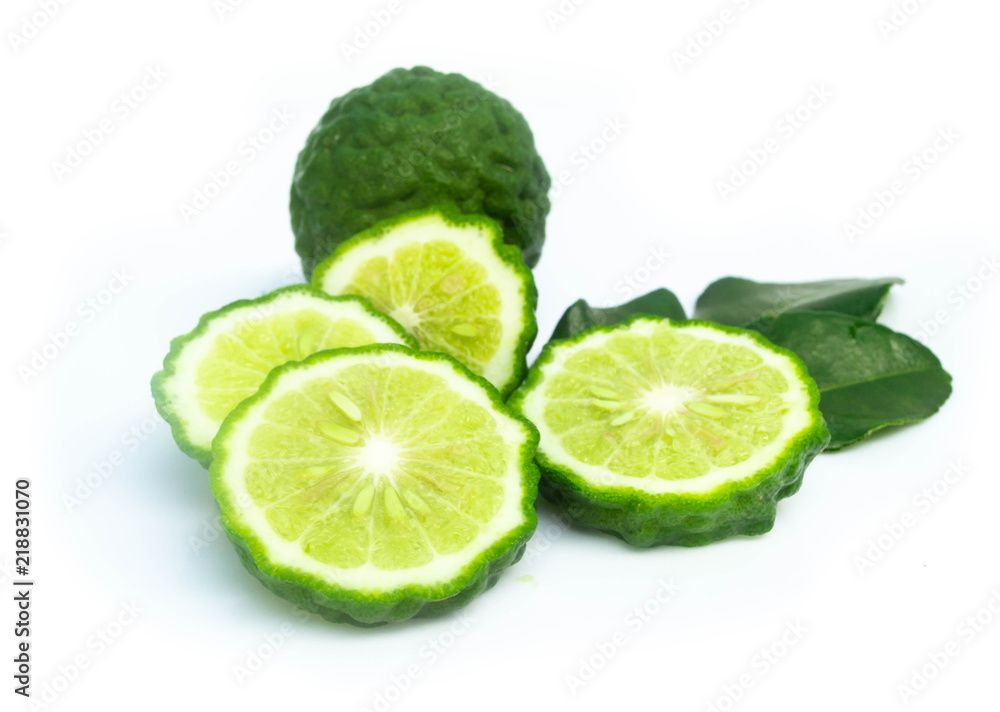 Kaffire lime fresh slice isolate on white background Kaffire lime fresh slice isolate on white background