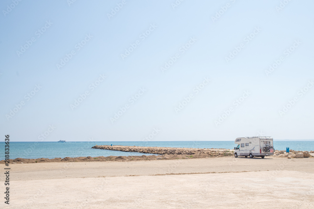 caravan stop on the coast, overlooking the sea