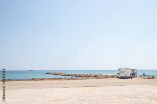 caravan stop on the coast  overlooking the sea