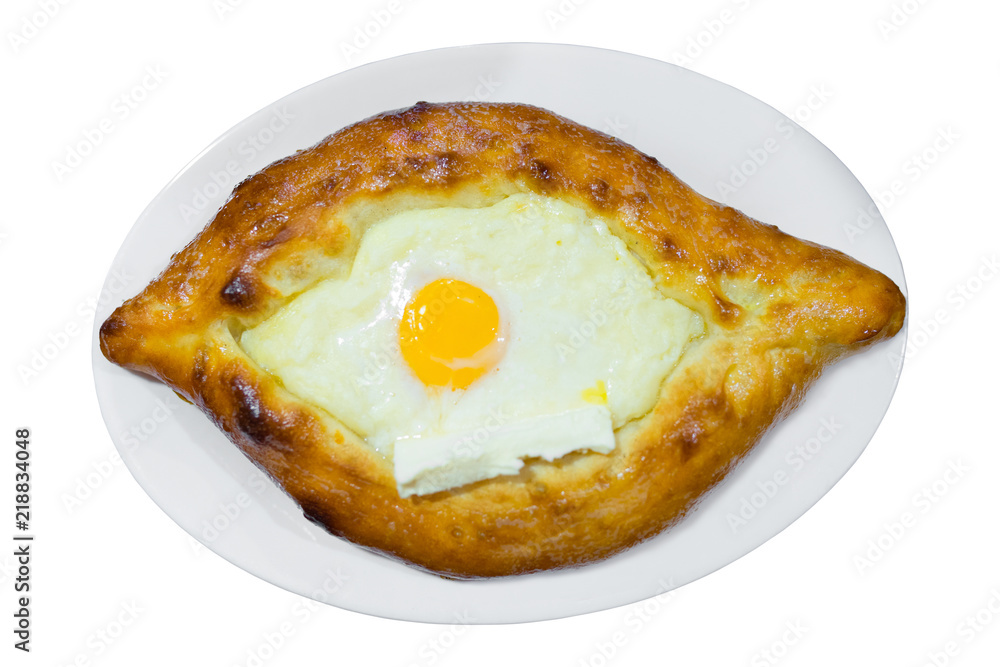 Khachapuri with egg and cheese on isolated background Khachapuri with egg and cheese on isolated background