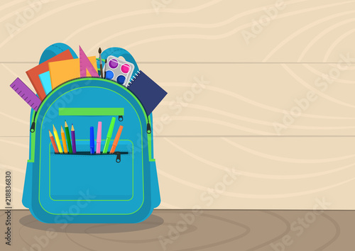 Full school backpack with place for your text. Vector illustration.