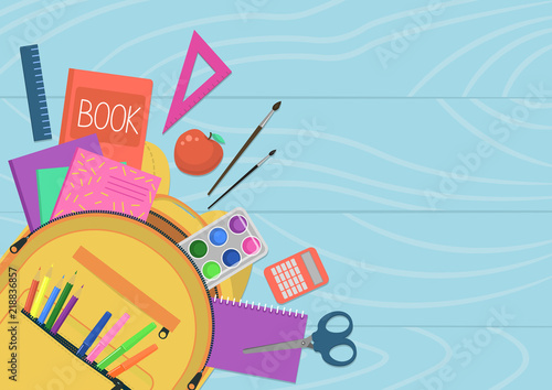 Full school backpack with place for your text. Vector illustration.