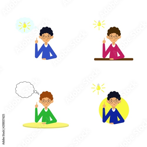 The man came up with a great idea. The man was enlightened by the idea. Vector illustration.
