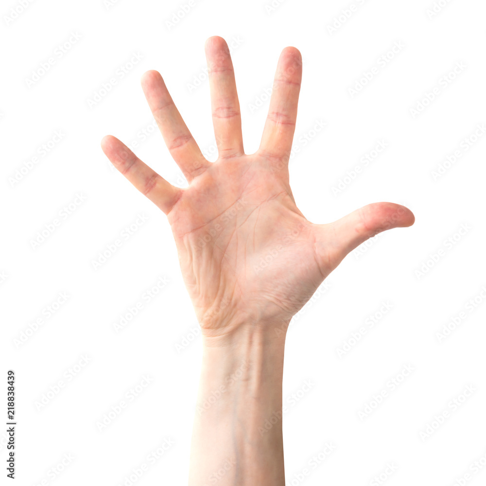 Woman open hand and five fingers isolated on white background Woman open hand and five fingers isolated on white background