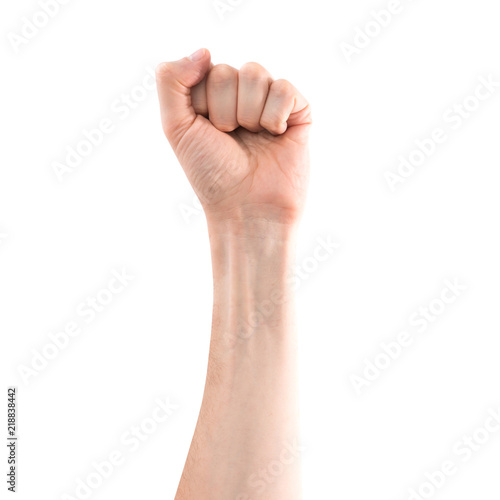 Hand with clenched fist isolated on white background