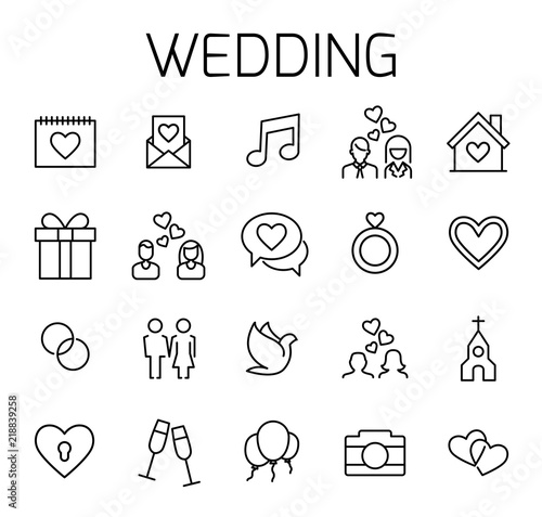 Wedding related vector icon set.