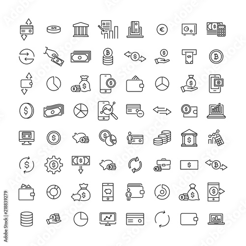 Modern outline style money icons collection.