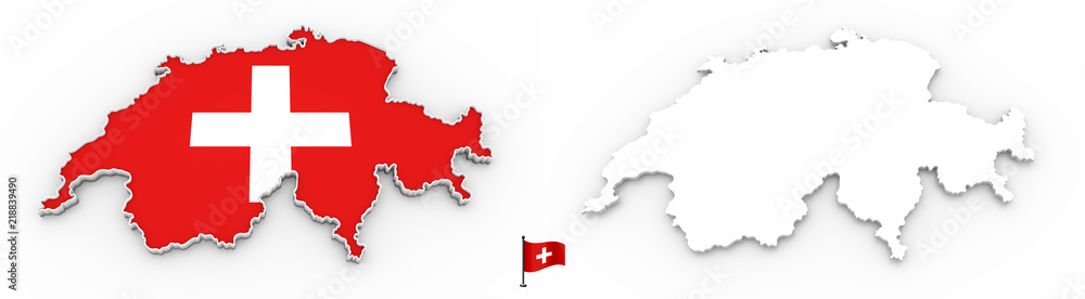 Naklejka premium 3D map of Switzerland white silhouette and flag