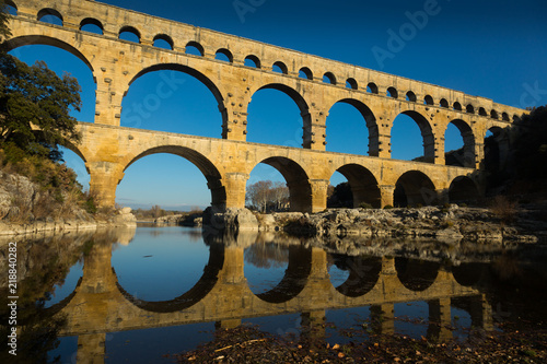 Famous landmark Roman Bridge Pont du Gard in southern France