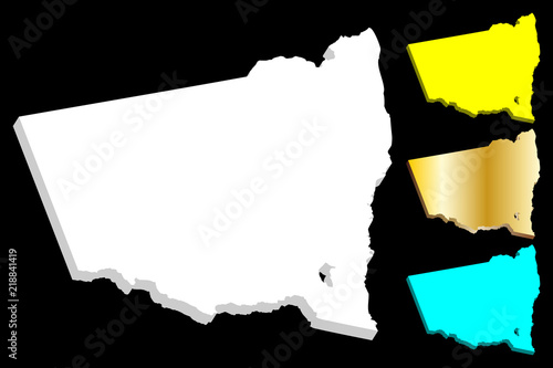 3D map of New South Wales (Australian states and territories, NSW) - white, yellow, blue and gold - vector illustration