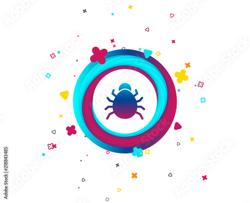 Bug sign icon. Virus symbol. Software bug error. Disinfection. Colorful button with icon. Geometric elements. Vector