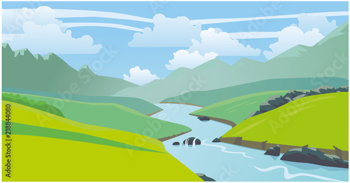 Beautiful natural landscape, mountains, river