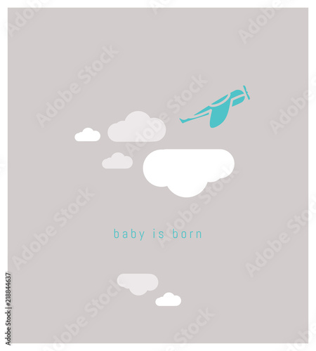faire-part de naissance, carte pour célébrer l'arrivée d'un bébé, étoile, espace, ciel, galaxie, bleu, nuage, avion