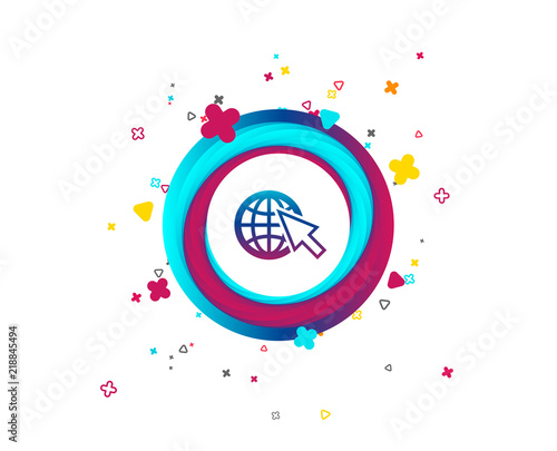 Internet sign icon. World wide web symbol. Cursor pointer. Colorful button with icon. Geometric elements. Vector