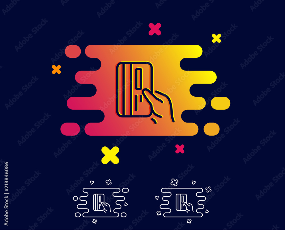 Fototapeta premium Credit card line icon. Hold Banking Payment card sign. ATM service symbol. Gradient banner with line icon. Abstract shape. Vector