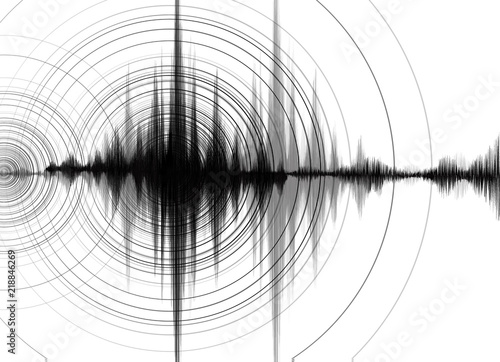 Earthquake Wave High richter scale with Circle Vibration on White paper background,audio wave diagram concept,design for education and science,Vector Illustration.