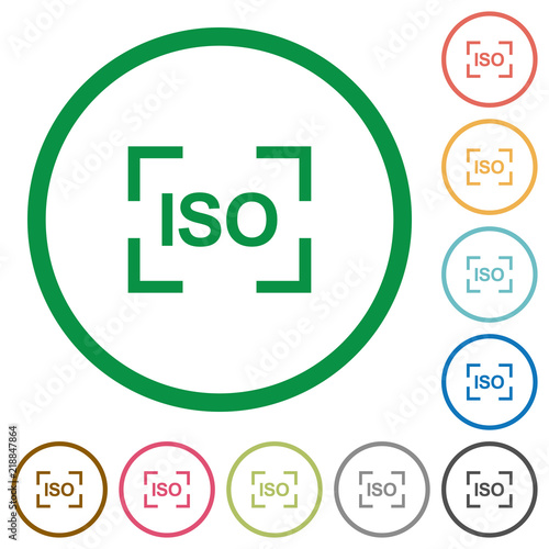 Camera iso speed setting flat icons with outlines