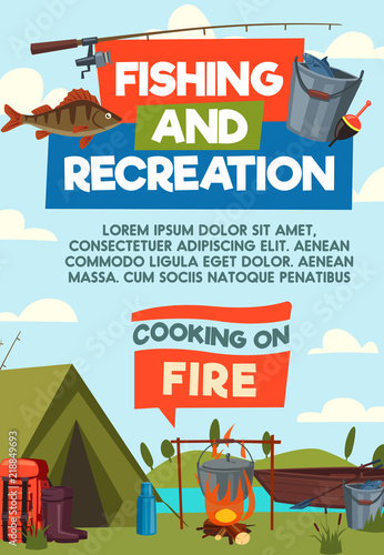 Fishing and recreaton vector cartoon poster