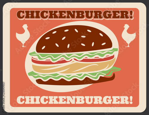 Chickenburger fast food vector retro poster