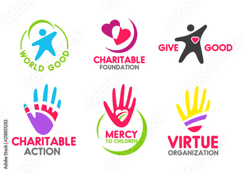 Charity foundation icons with peoples and hands