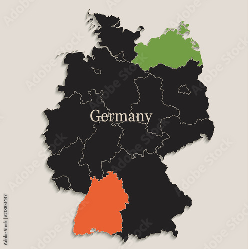 Germany map Black colors blackboard separate states individual vector