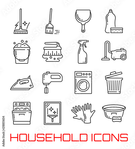 Household icons vector thin line art