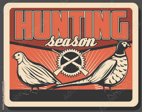Wild pheasant and partridge on hunting poster