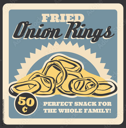 Fast food onion rings vector retro poster