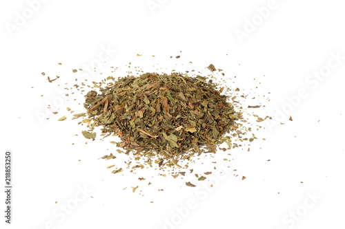 dried mint leaves isolated on white background