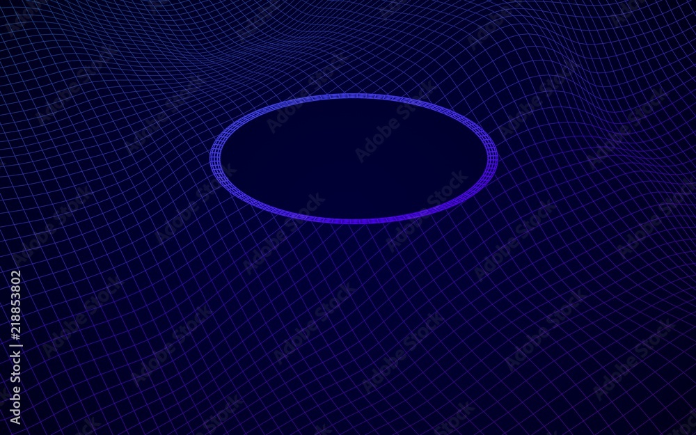 Abstract landscape on a blue background. Cyberspace grid. Hi-tech network, technology. 3D illustration. Mockup