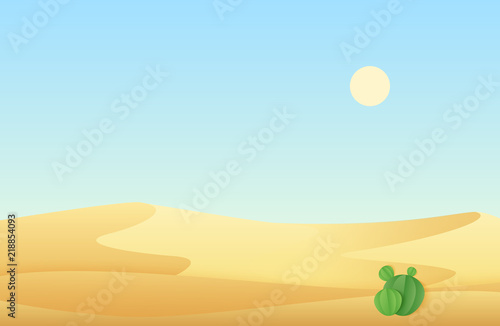 Desert sand dunes with cactus landscape vector illustration.