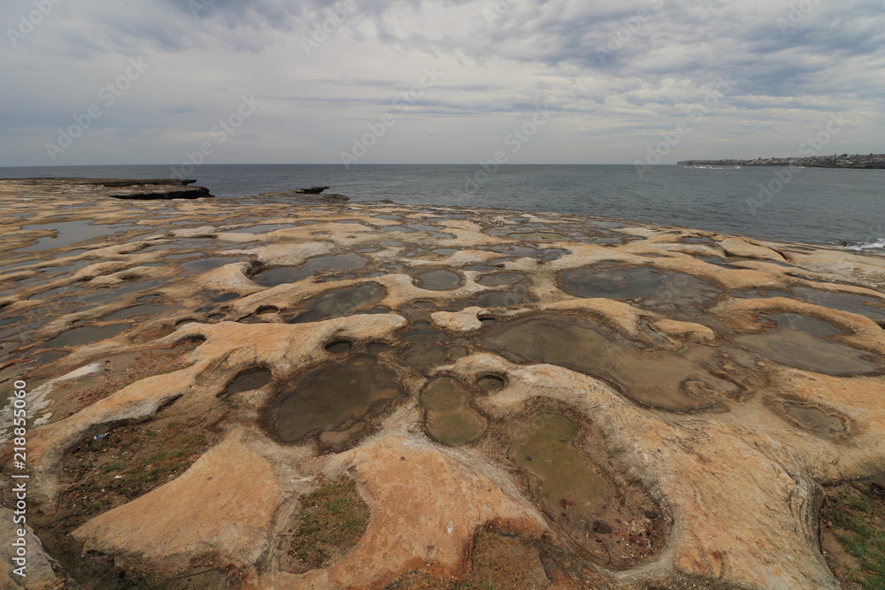 Walking the Coogee to Bondi trail in Sydney, found this pizza-like rocks, makes for a beautiful coastal landscape shot!