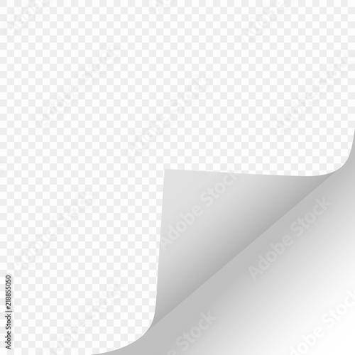 Scroll the page with a shadow on a clean sheet of paper from the right edge at the bottom of the white paper Sticker. Element isolated on a transparent background. Vector illustrations.