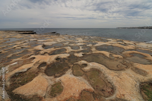 Walking the Coogee to Bondi trail in Sydney  found this pizza-like rocks  makes for a beautiful coastal landscape shot 