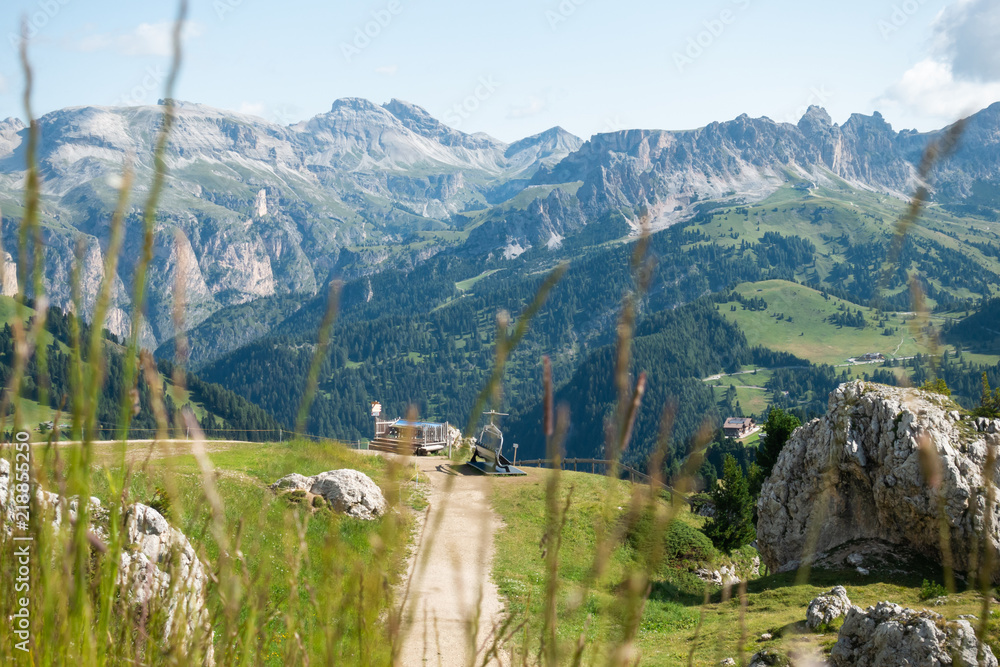 Attraction near mountain Langkofel with view over the Dolomites