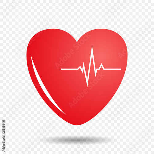 Heart on isolated background with cardiogram. Vector illustration of a pulse on the heart.