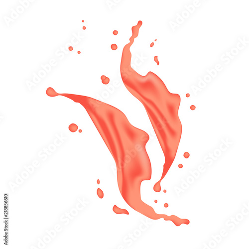 Juice tomato splash isolated on white. Red pink grapefruit juice splash. Liquid template design element. Vector